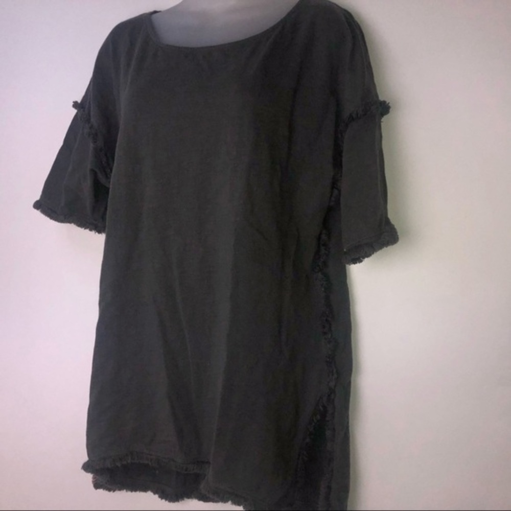 Umgee Gray Fringe Blouse Women's Medium